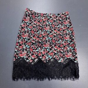 Lush Skirt Women's Small Black Floral Lace Hem Mini Pencil Stretch Feminine